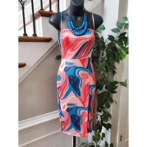 Privy Womens Multicolor Tie Dye Polyester Sleeveless Knee Length Dress Medium